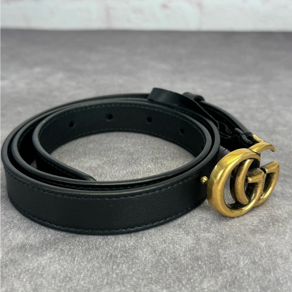 Authentic Gucci Black Leather Slim GG Marmont Belt 409417 75/30 - Picture 3 of 11